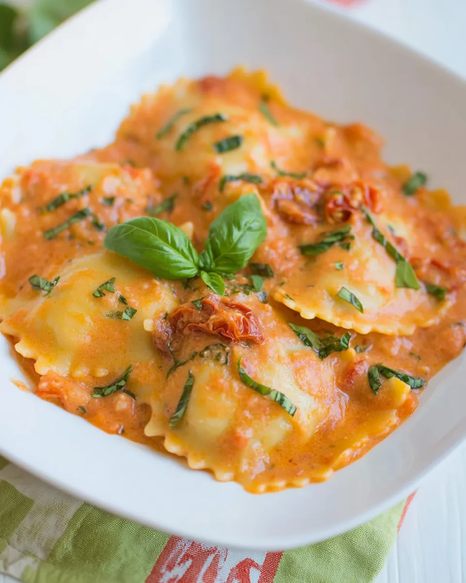 Classic Ravioli with Creamy Sun-dried Tomato and Basil Sauce image