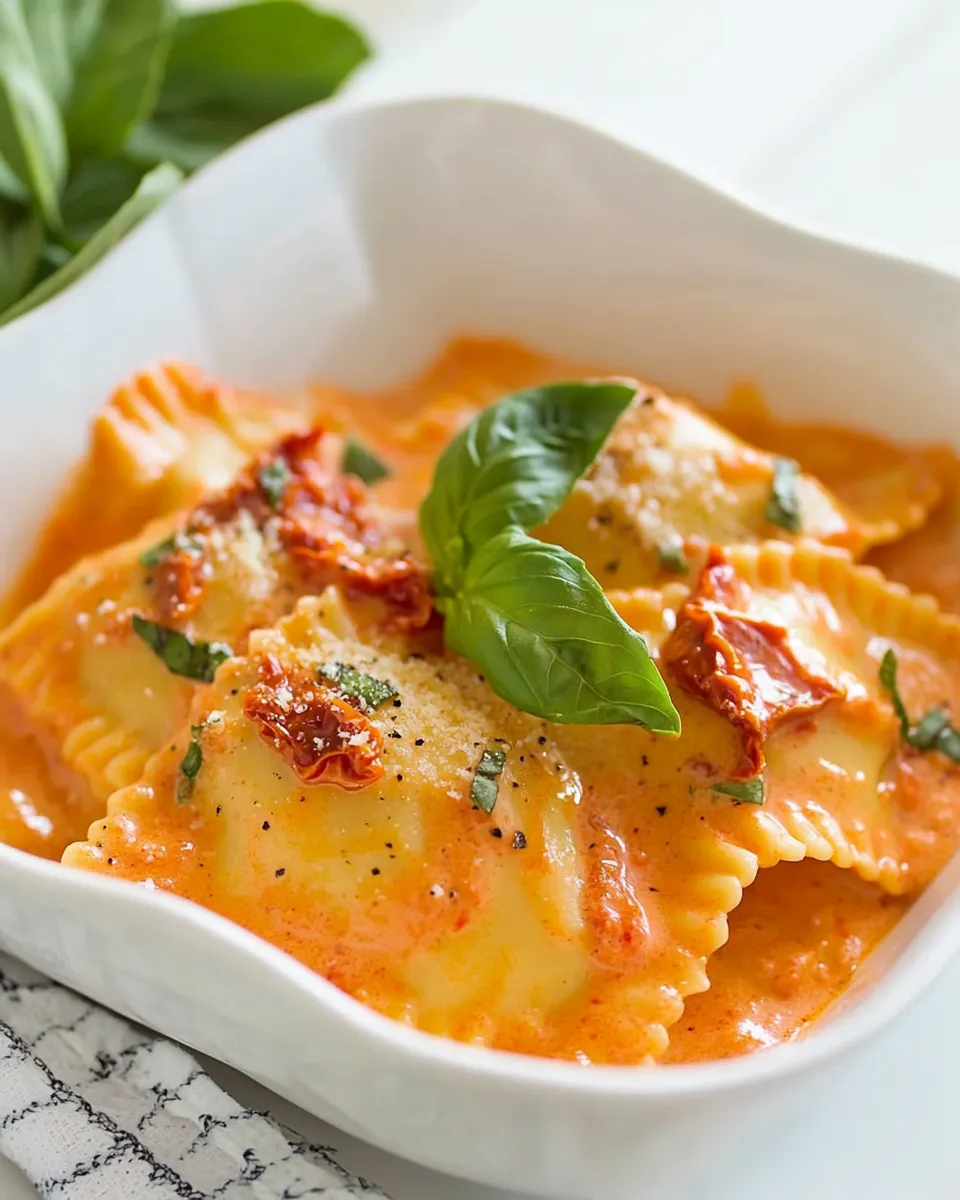 Easy Ravioli with Creamy Sun-dried Tomato and Basil Sauce recipe photo