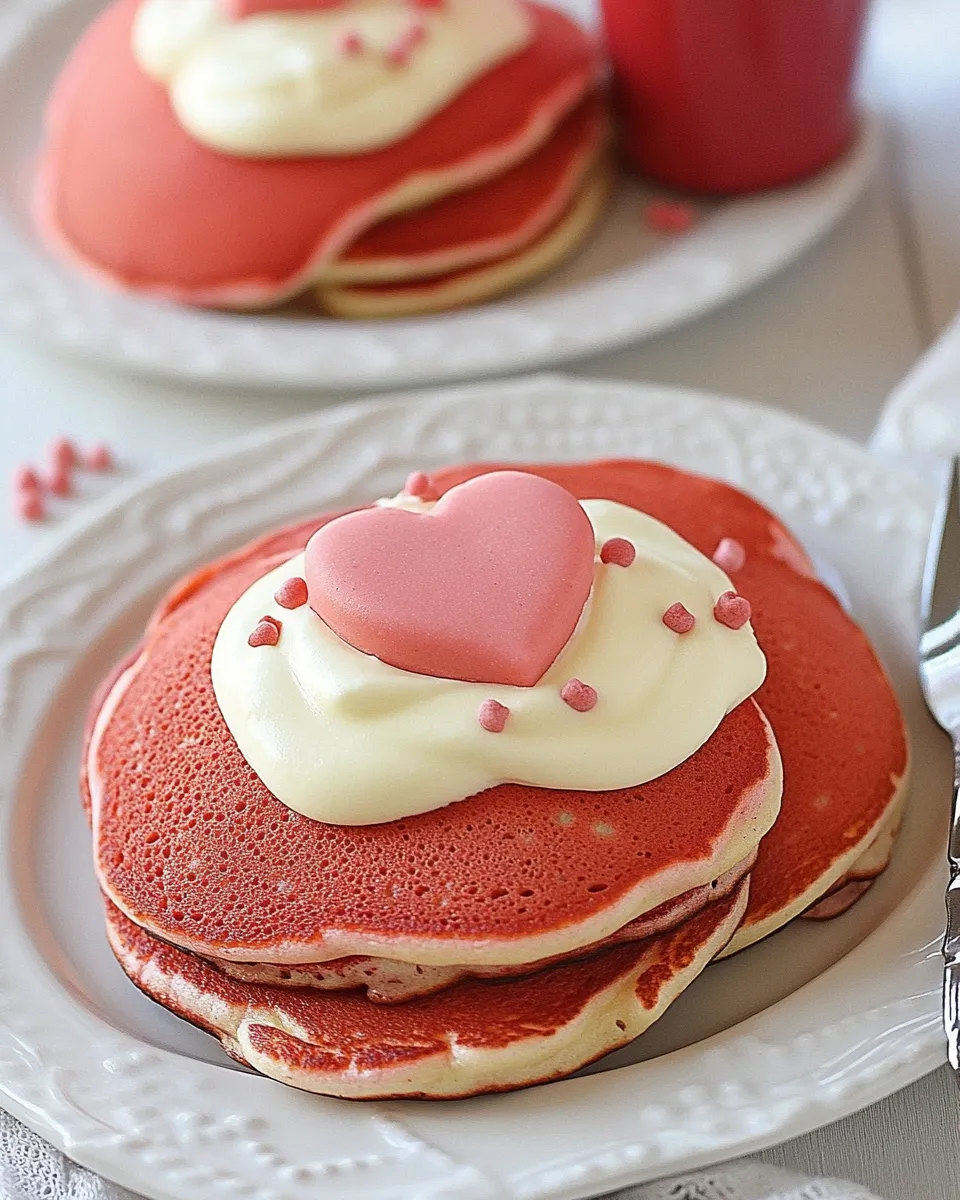 Homemade Red Velvet Pancakes with Cream Cheese Topping photo
