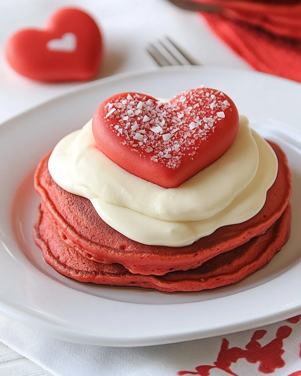 Delicious Red Velvet Pancakes with Cream Cheese Topping image