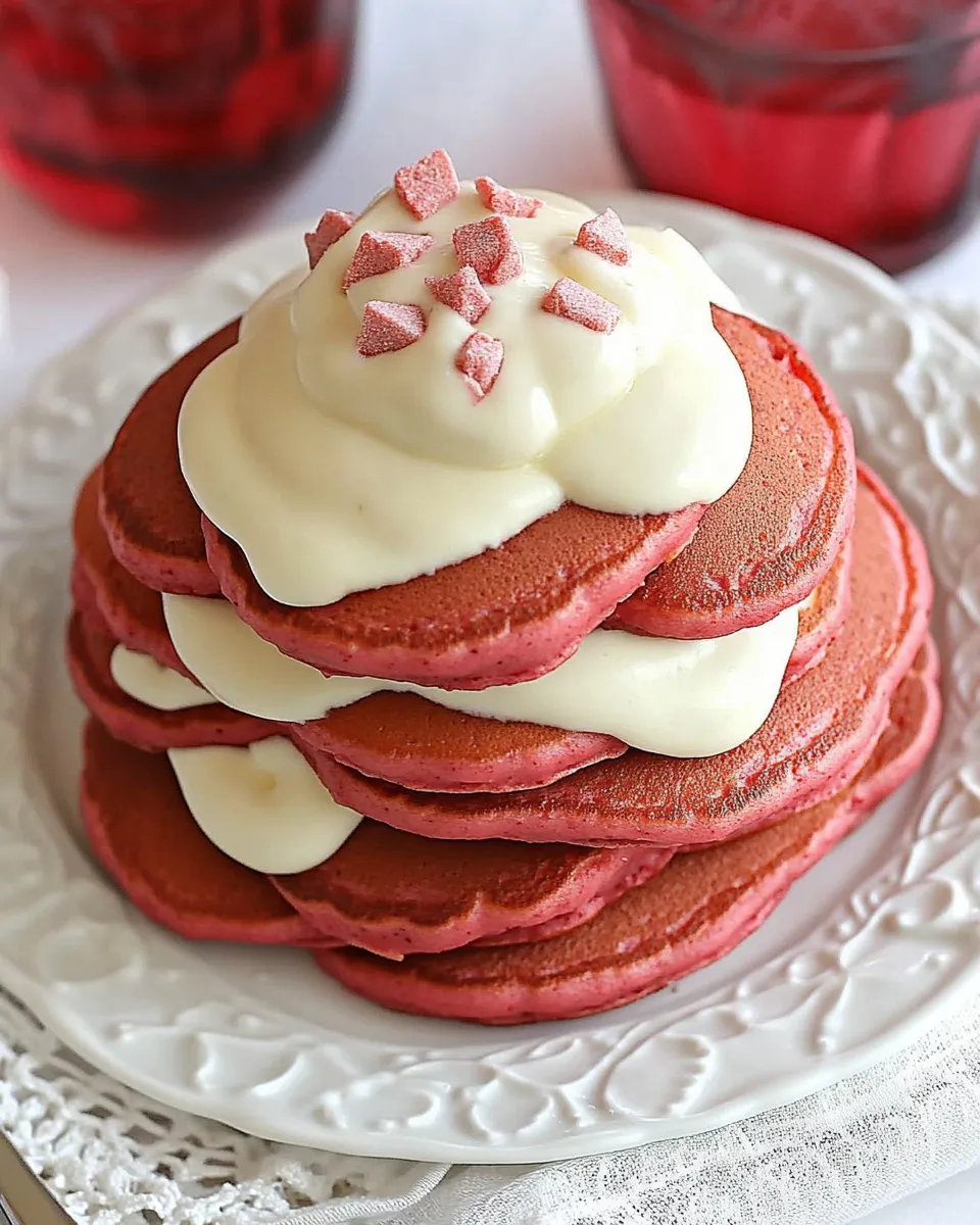 Best Red Velvet Pancakes with Cream Cheese Topping shot