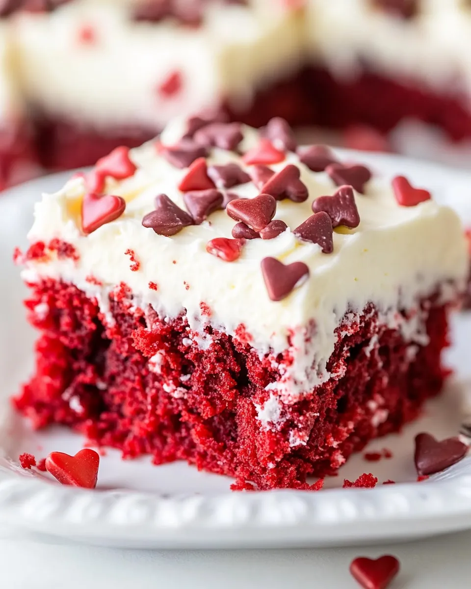 Easy Red Velvet Poke Cake with Cream Cheese Frosting shot