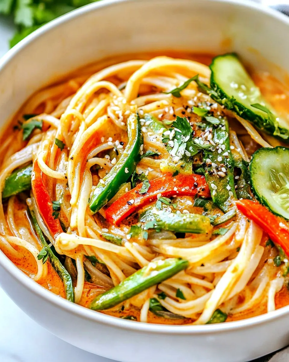 Delicious Rice Noodles in Coconut Curry Sauce shot