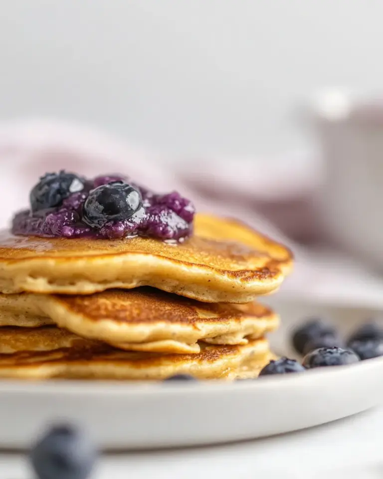 Healthy Ricotta Pancakes with Salted Blueberry Butter. photo