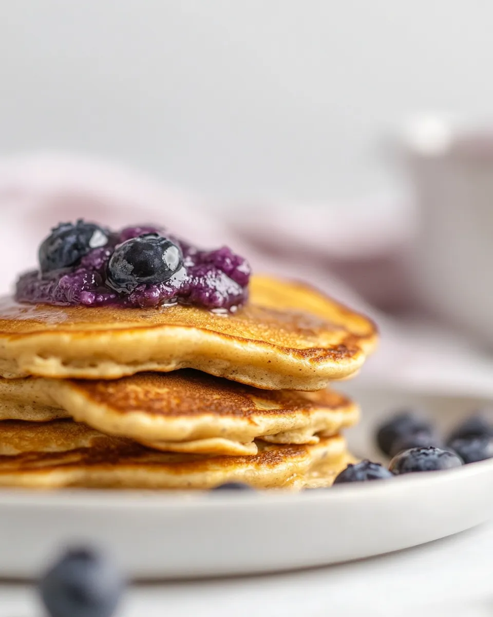 Healthy Ricotta Pancakes with Salted Blueberry Butter. photo