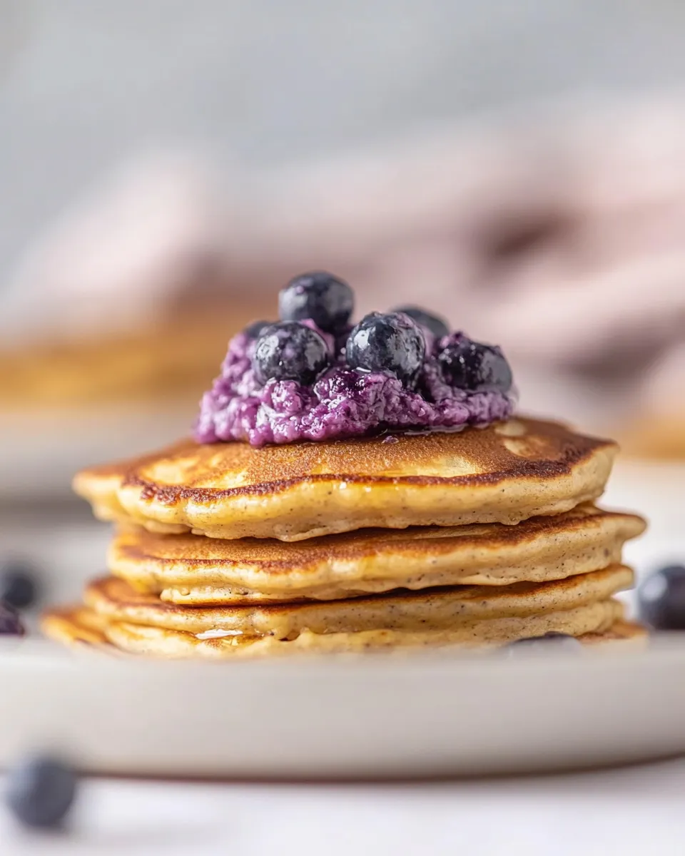 Homemade Ricotta Pancakes with Salted Blueberry Butter. photo