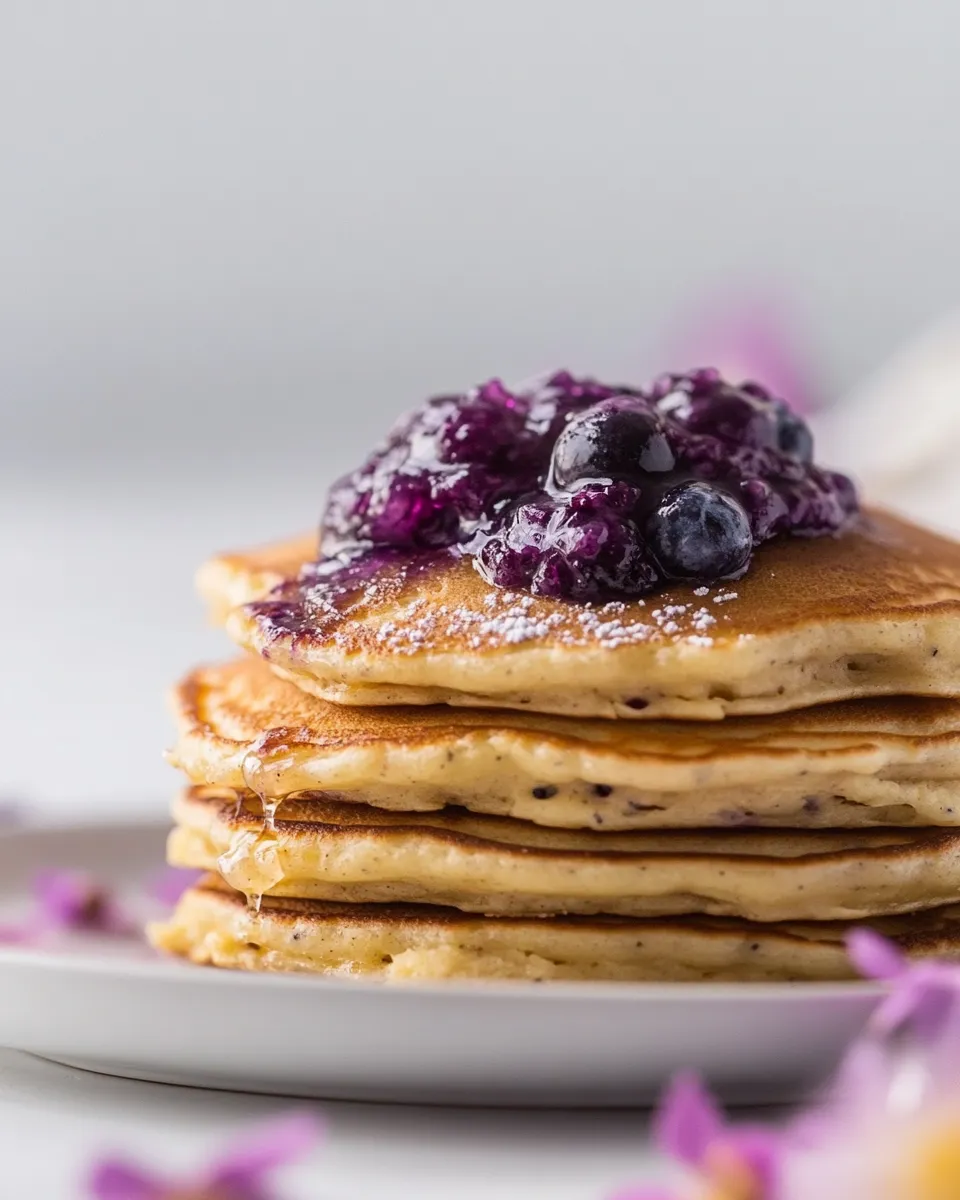 Healthy Ricotta Pancakes with Salted Blueberry Butter. picture