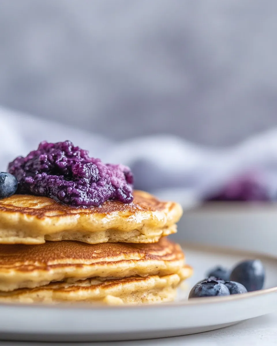 Perfect Ricotta Pancakes with Salted Blueberry Butter. photo