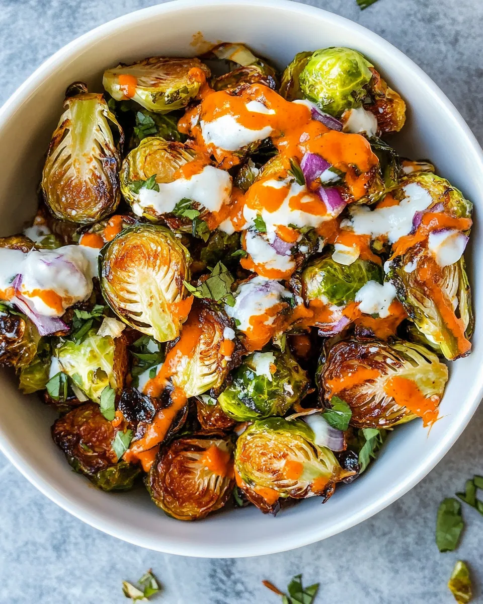 Perfect Roasted Buffalo Wing Brussels Sprouts. food shot