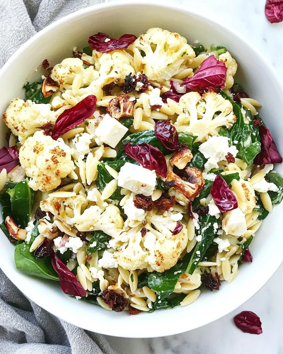 Healthy Roasted Cauliflower, Feta, and Orzo Salad shot