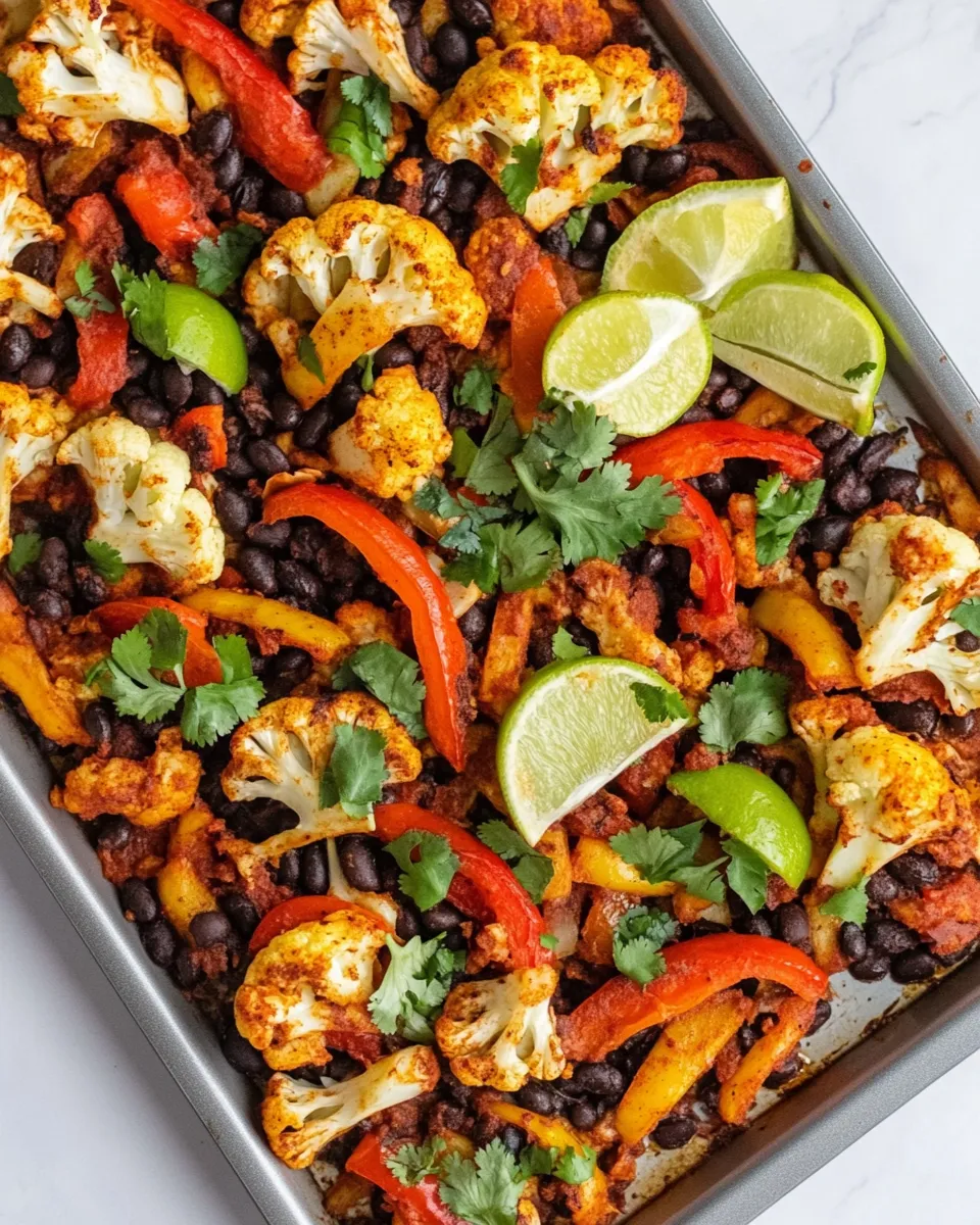 Amazing Roasted Cauliflower and Black Bean Sheet Pan Fajitas. dish image