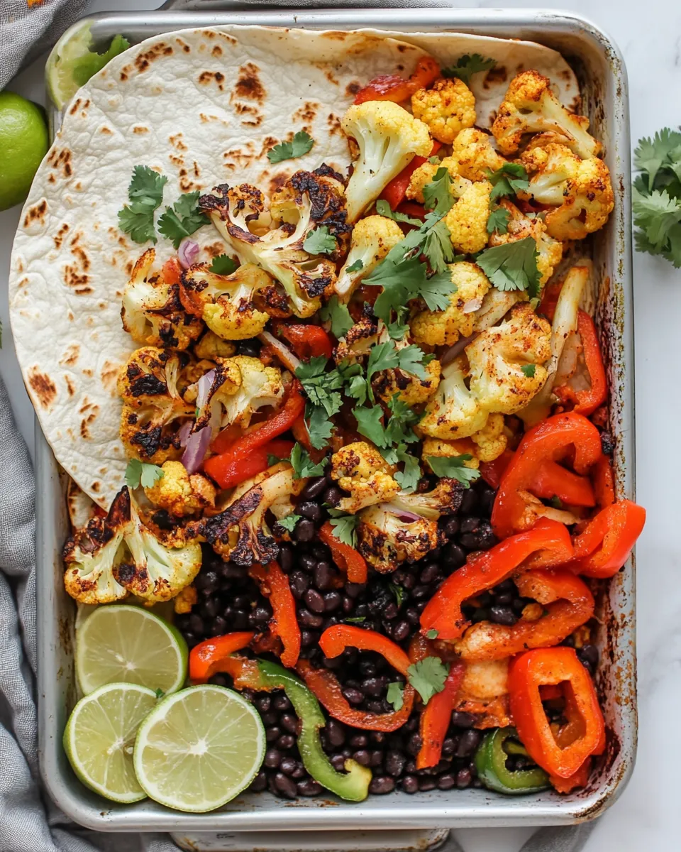 Perfect Roasted Cauliflower and Black Bean Sheet Pan Fajitas. recipe photo