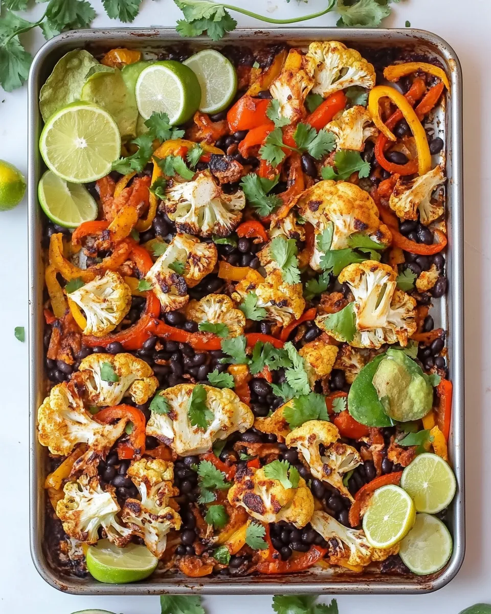 Delicious Roasted Cauliflower and Black Bean Sheet Pan Fajitas. picture
