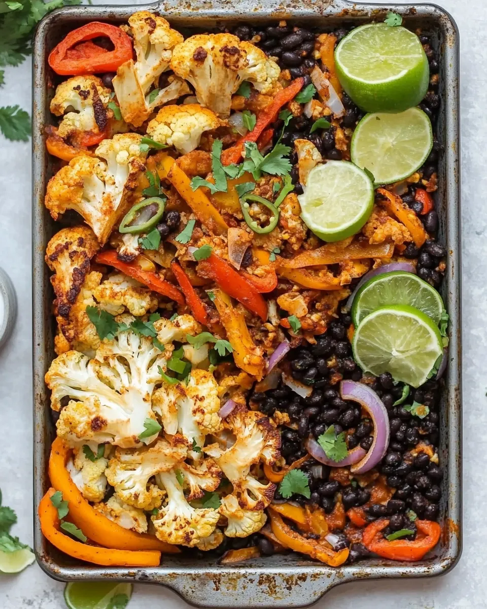 Simple Roasted Cauliflower and Black Bean Sheet Pan Fajitas. recipe photo
