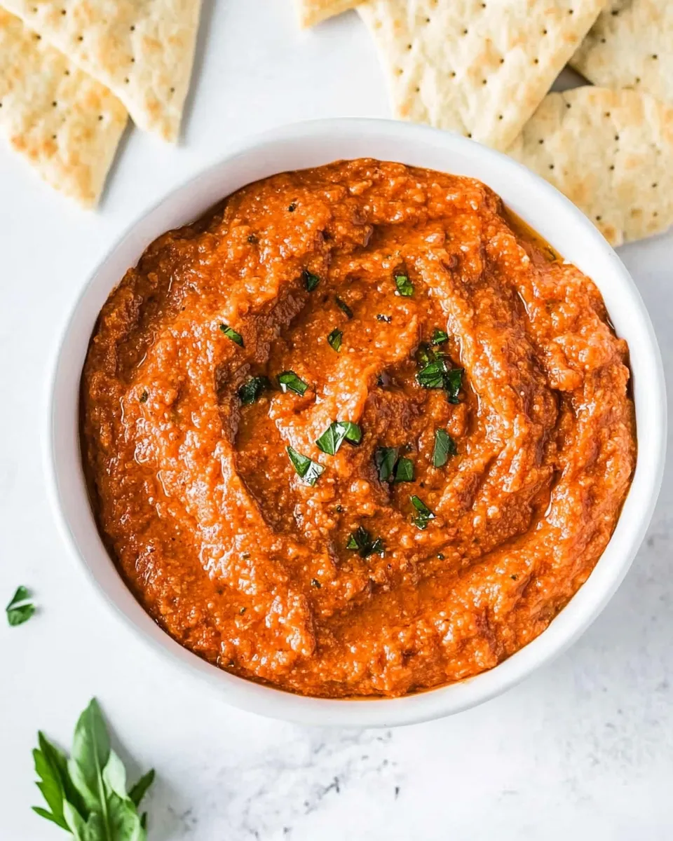 Delicious Roasted Red Pepper Dip shot