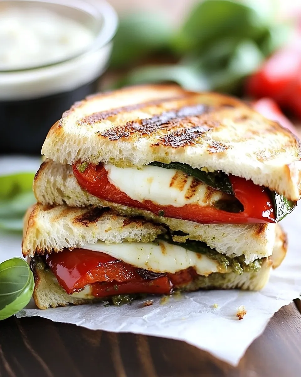 Classic Roasted Red Pepper and Pesto Panini Sandwich image
