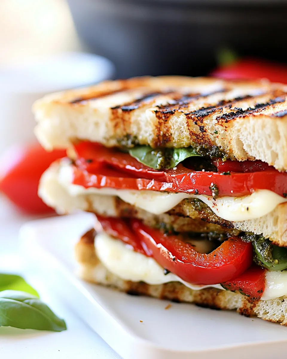 Easy Roasted Red Pepper and Pesto Panini Sandwich recipe photo