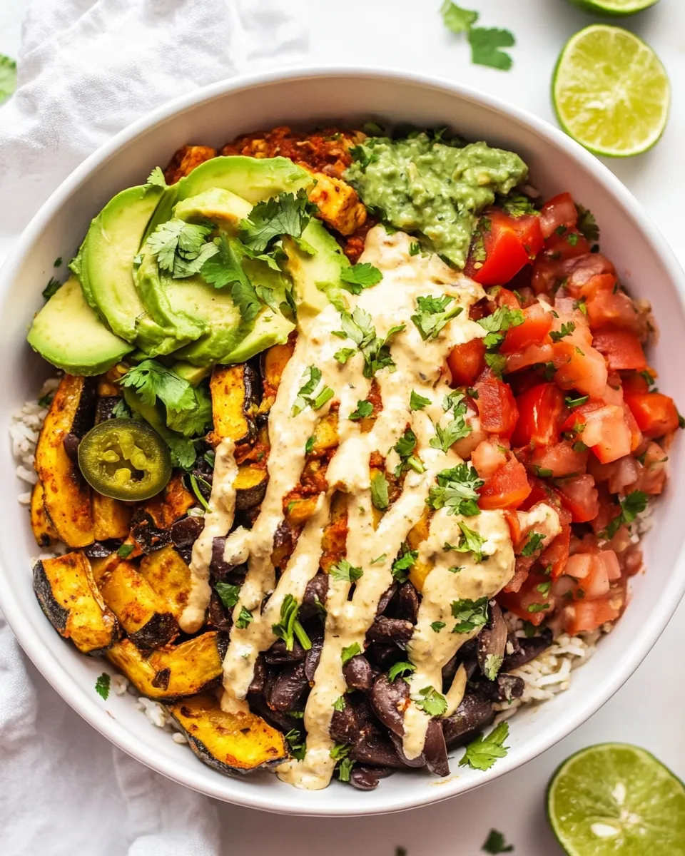 Easy Roasted Veggie Burrito Bowls with Vegan Queso photo