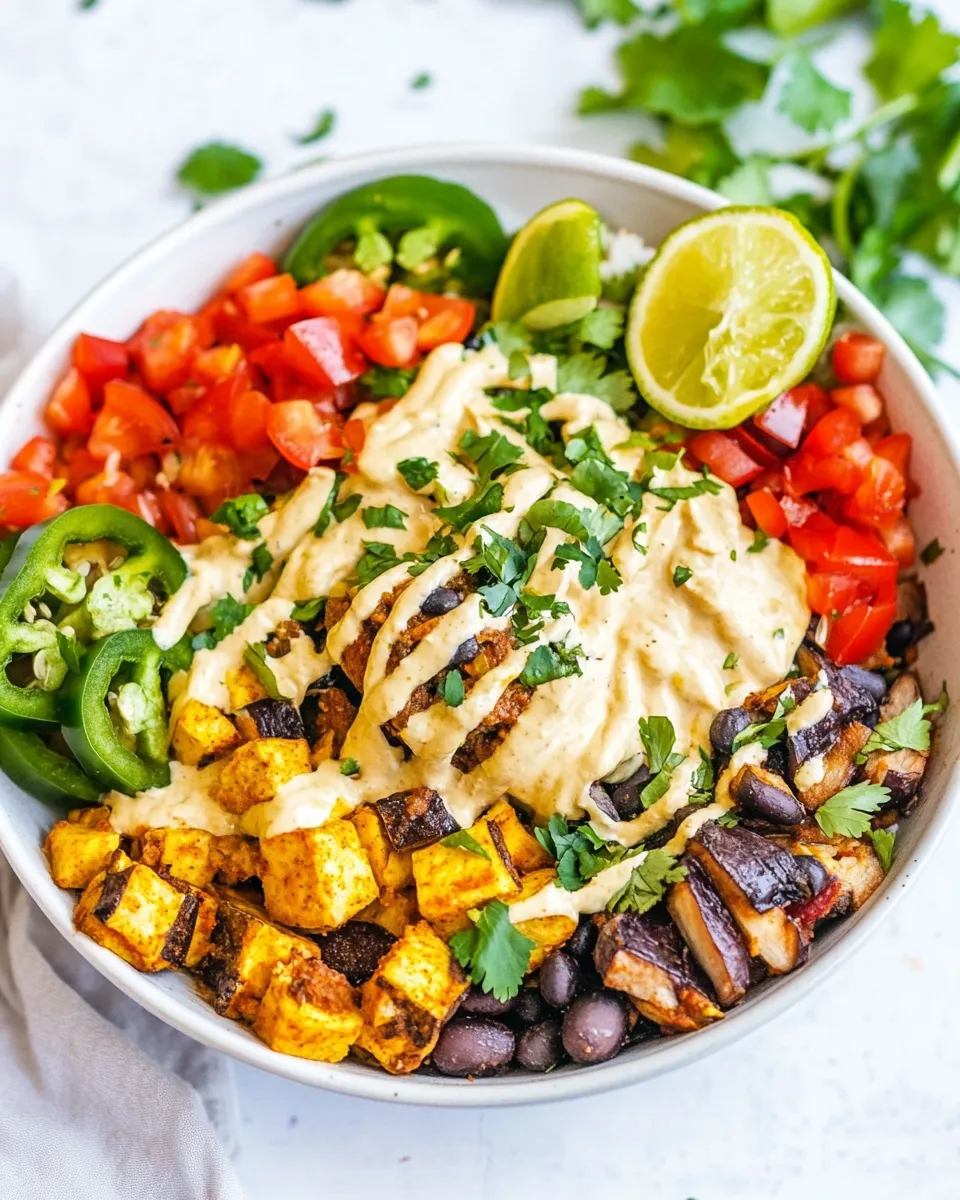 Delicious Roasted Veggie Burrito Bowls with Vegan Queso image
