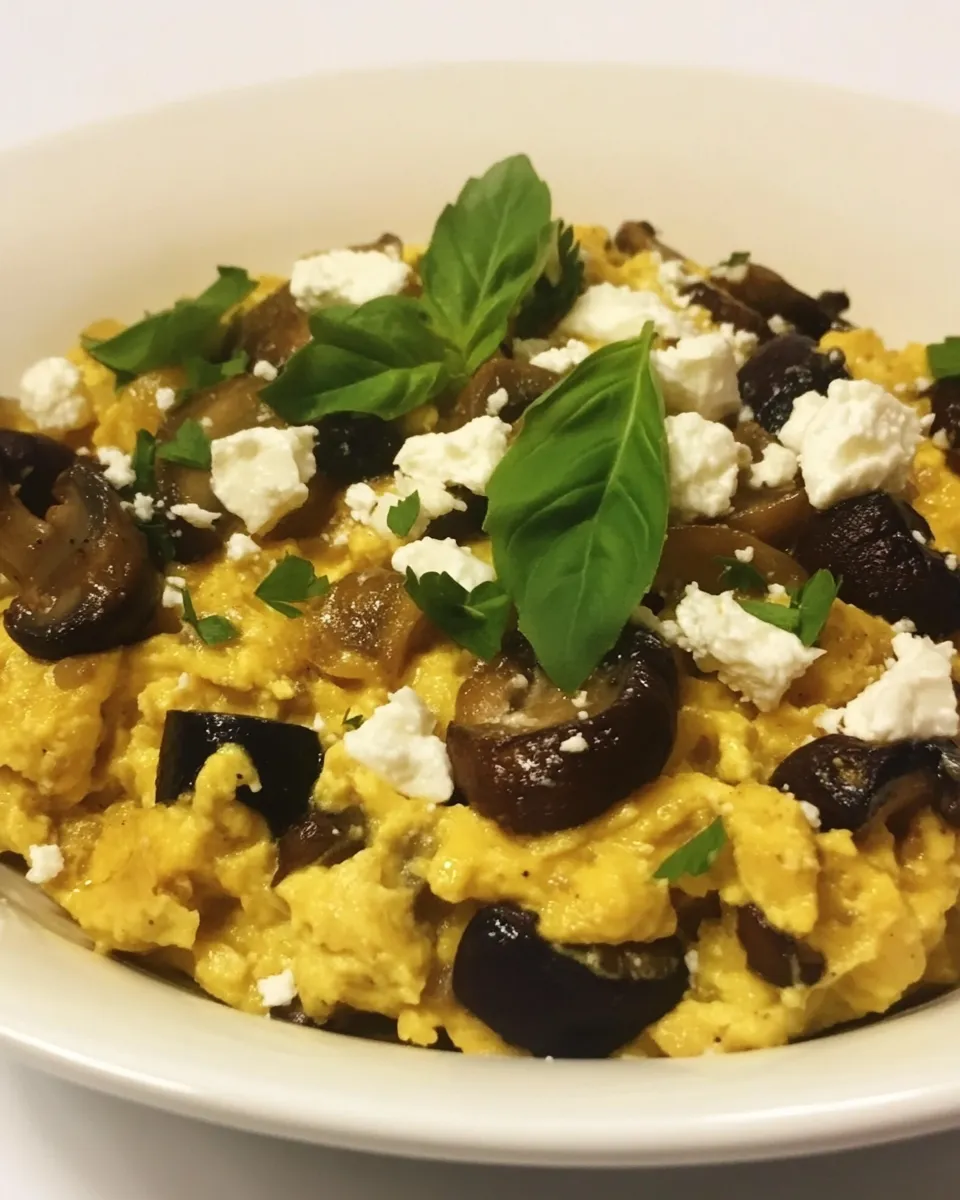 Quick Scrambled Eggs with Mushrooms and Feta dish photo