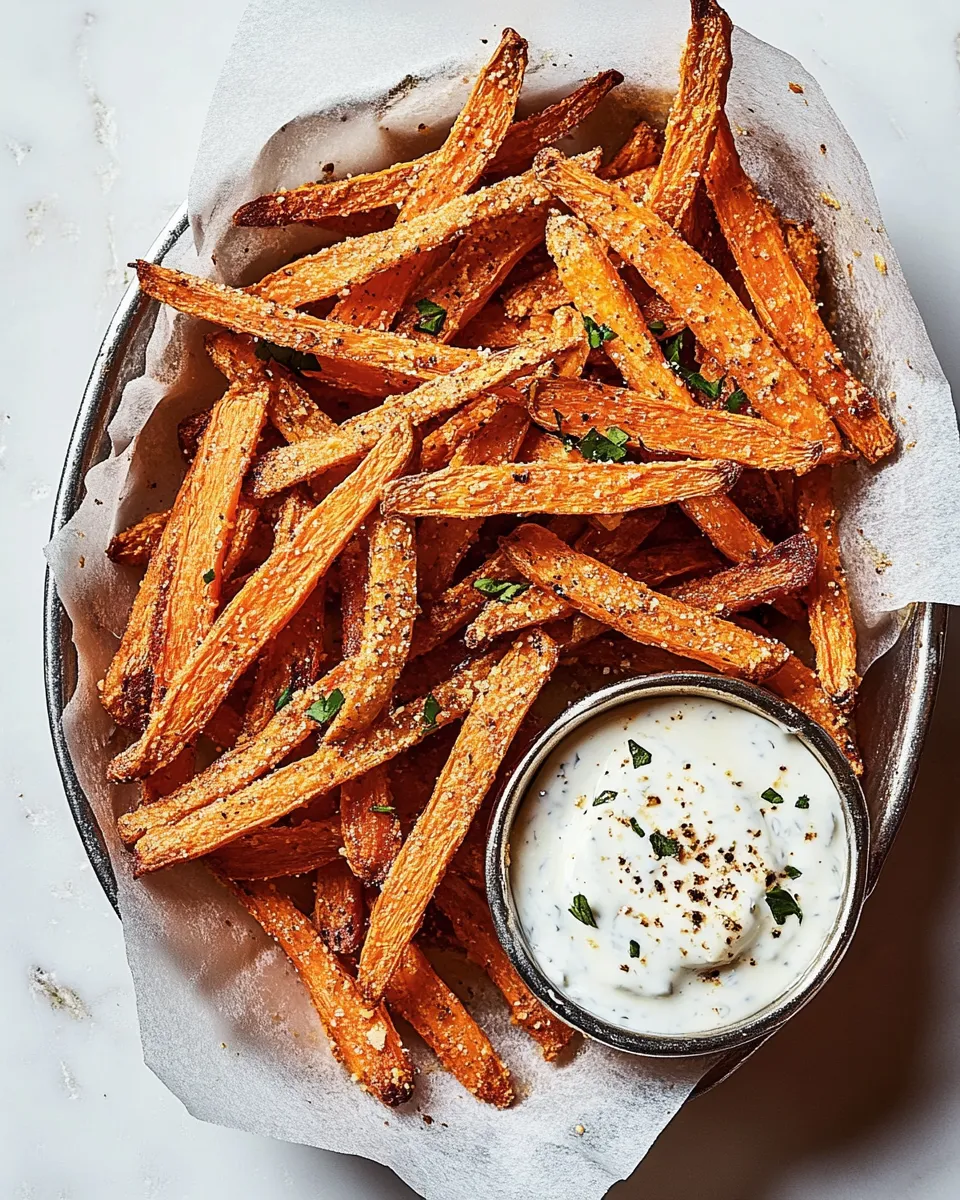 Healthy Sheet Pan Roasted Carrot Fries with Garlicky Yogurt Dip shot
