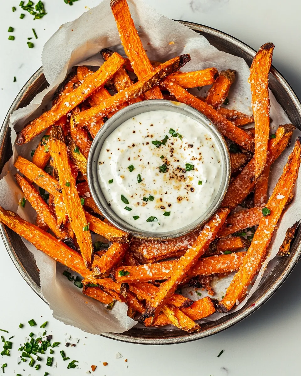 Perfect Sheet Pan Roasted Carrot Fries with Garlicky Yogurt Dip recipe photo