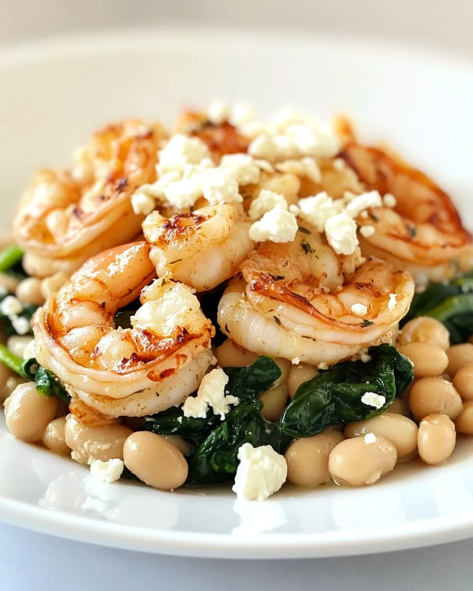 Delicious Shrimp with Tuscan White Beans with Spinach and Feta image