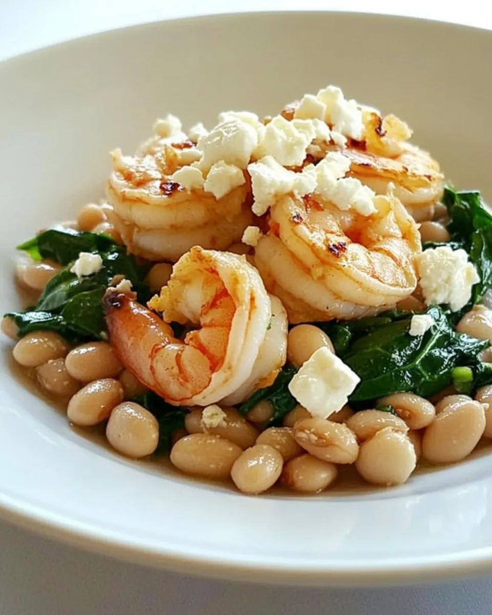 Healthy Shrimp with Tuscan White Beans with Spinach and Feta recipe photo