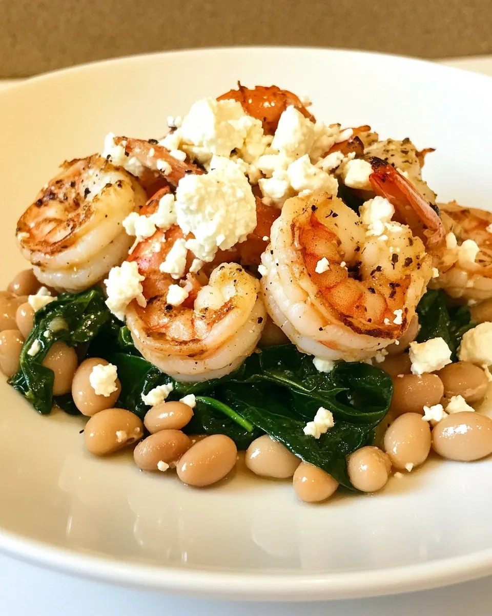 Savory Shrimp with Tuscan White Beans with Spinach and Feta dish photo