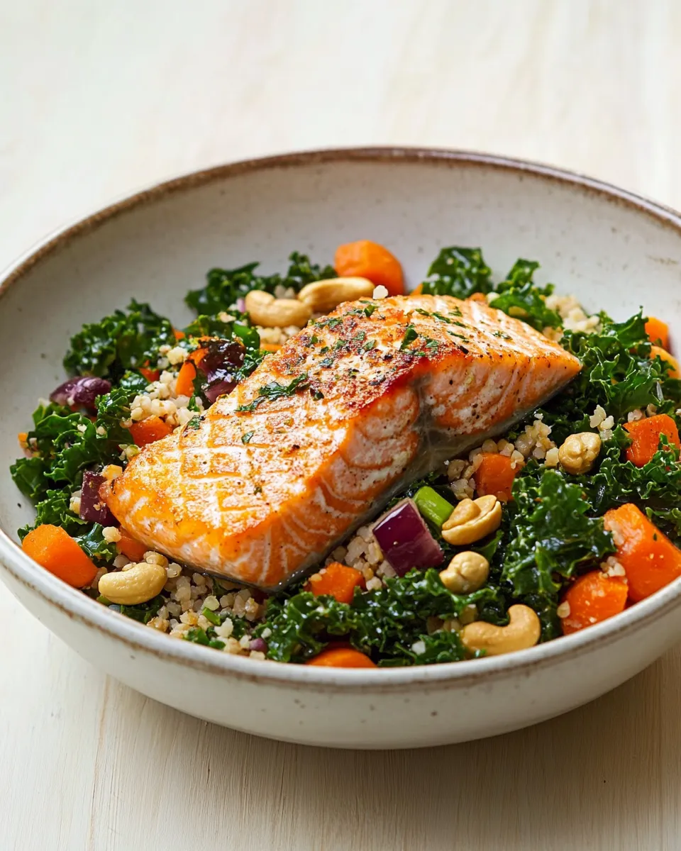 Healthy Skinny Salmon, Kale, & Cashew Bowl image