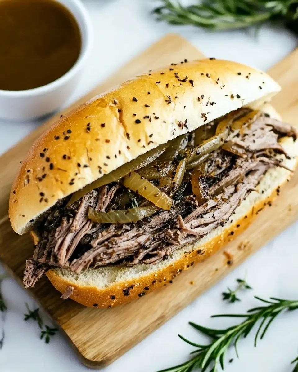 Classic Slow Cooker French Dip Sandwich with Caramelized Onions image