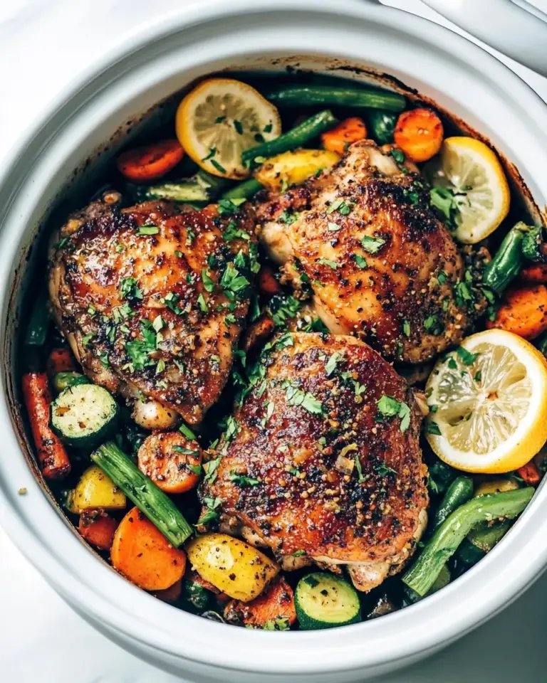 Easy Slow Cooker Lemon Garlic Chicken Thighs and Veggies photo