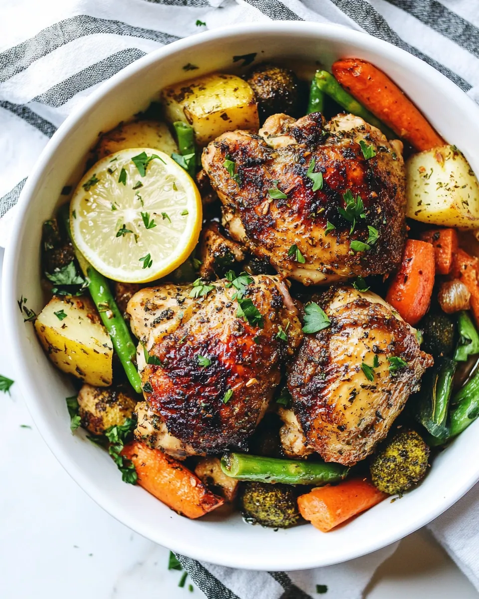 Delicious Slow Cooker Lemon Garlic Chicken Thighs and Veggies recipe image