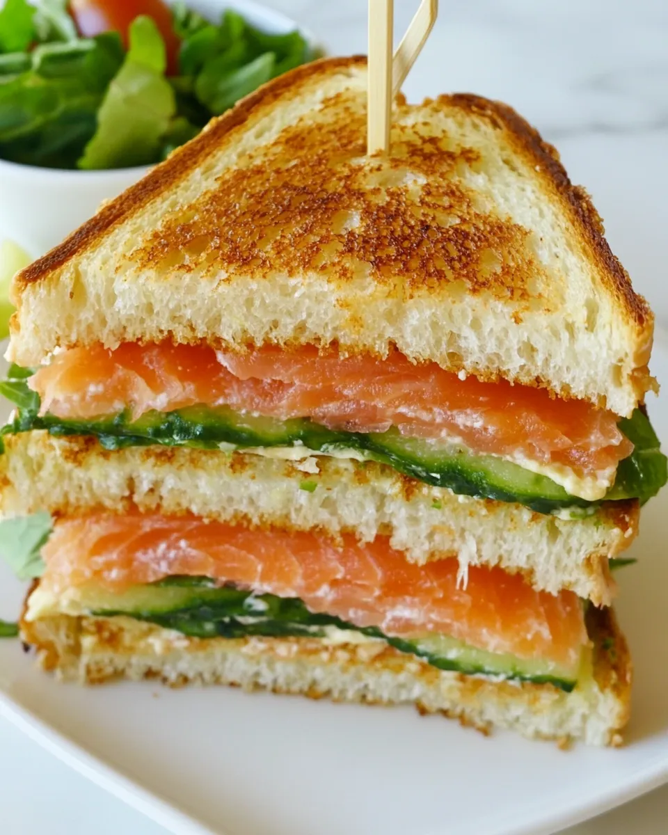 Delicious Smoked Salmon Club Sandwich shot