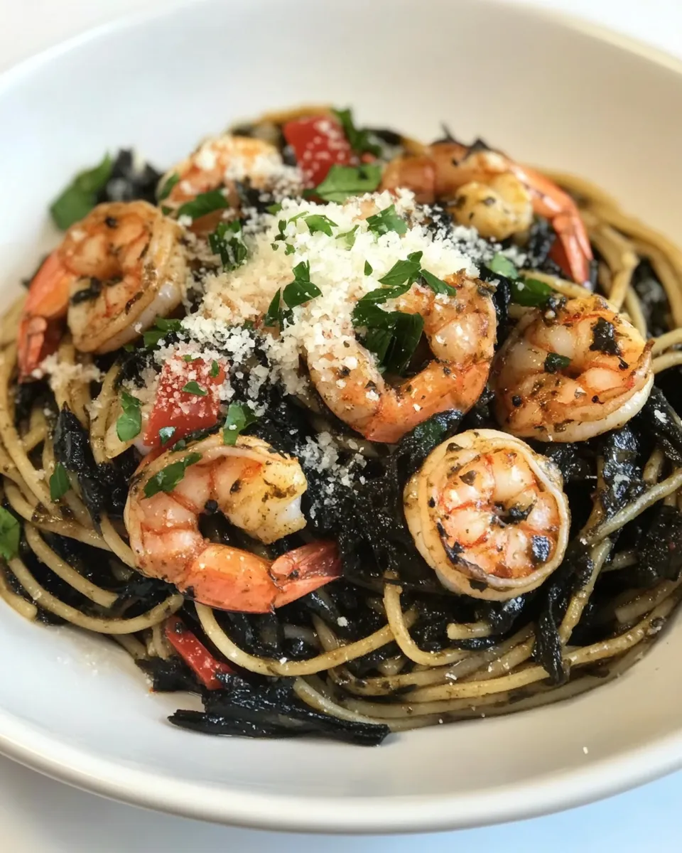 Delicious Spaghetti Nero with Garlic Shrimp image