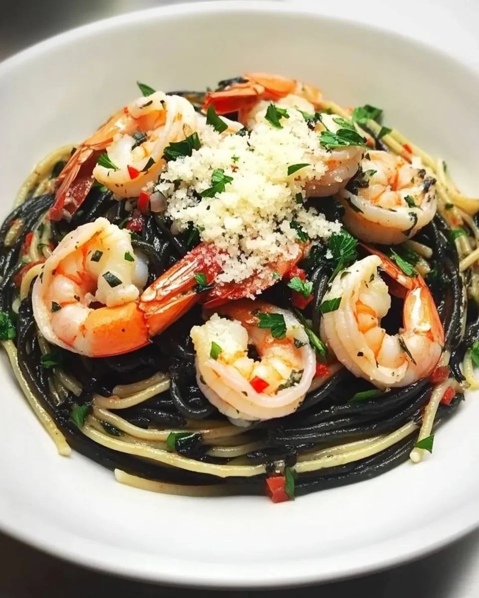 Easy Spaghetti Nero with Garlic Shrimp recipe photo
