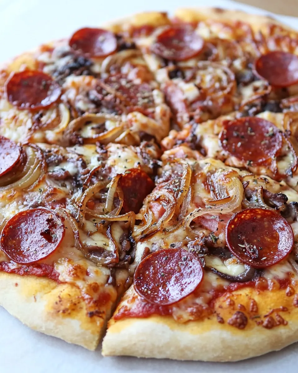 Quick Spicy Pepperoni Pizza with Caramelized Onions recipe photo