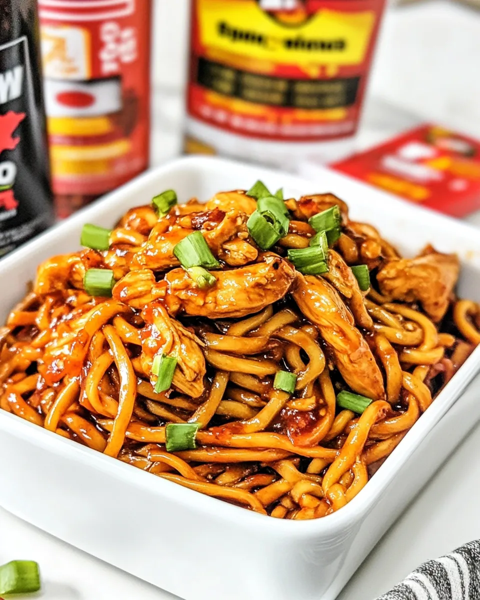 Tasty Spicy Sriracha Chicken Noodles shot