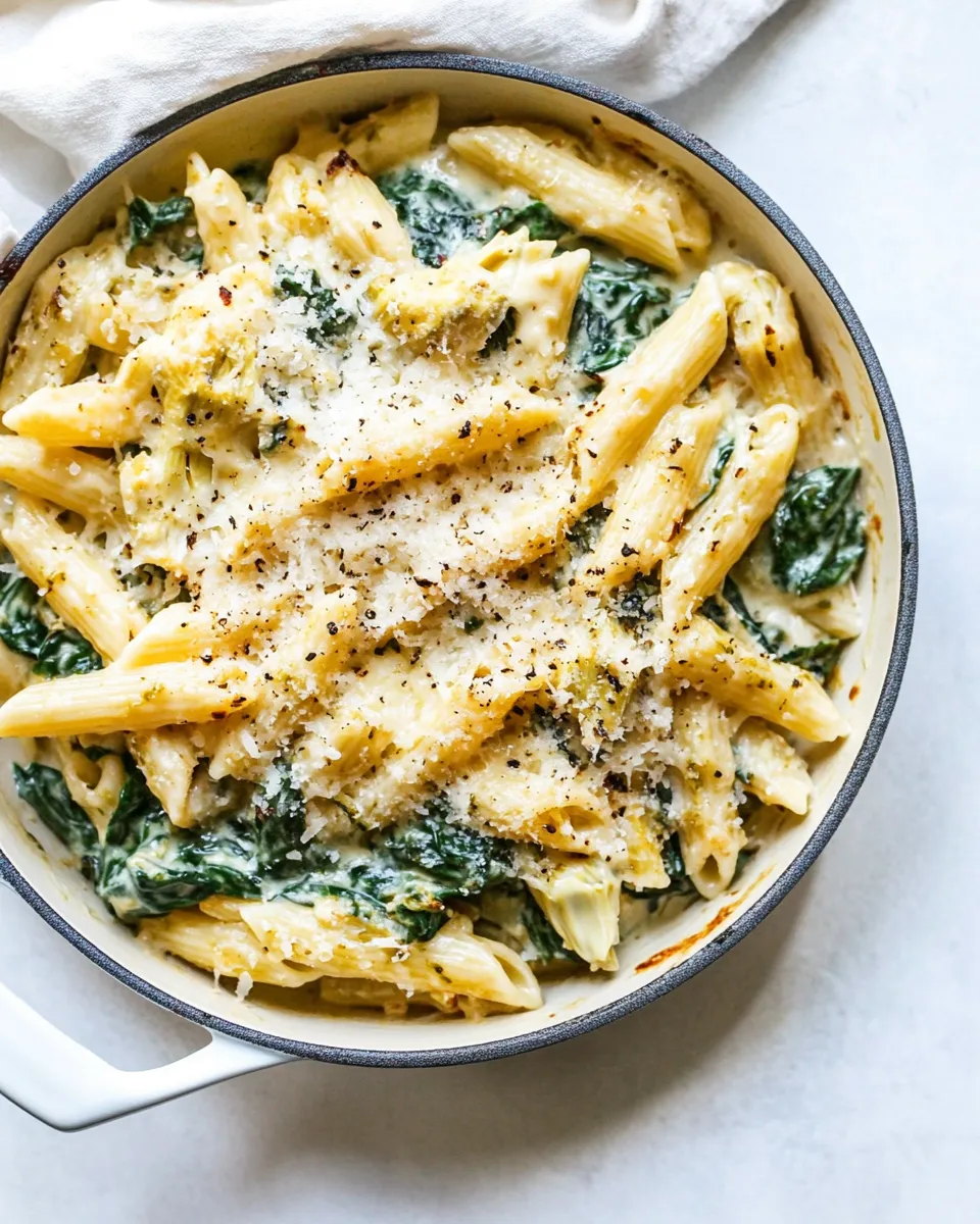 Simple Spinach Artichoke Pasta Skillet. picture