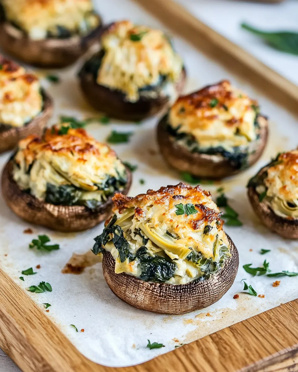 Delicious Spinach Artichoke Stuffed Mushrooms image
