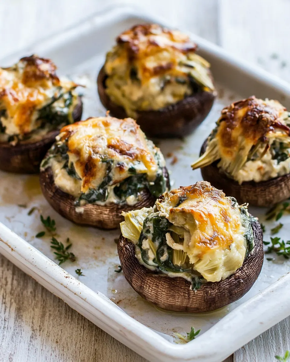 Savory Spinach Artichoke Stuffed Mushrooms shot
