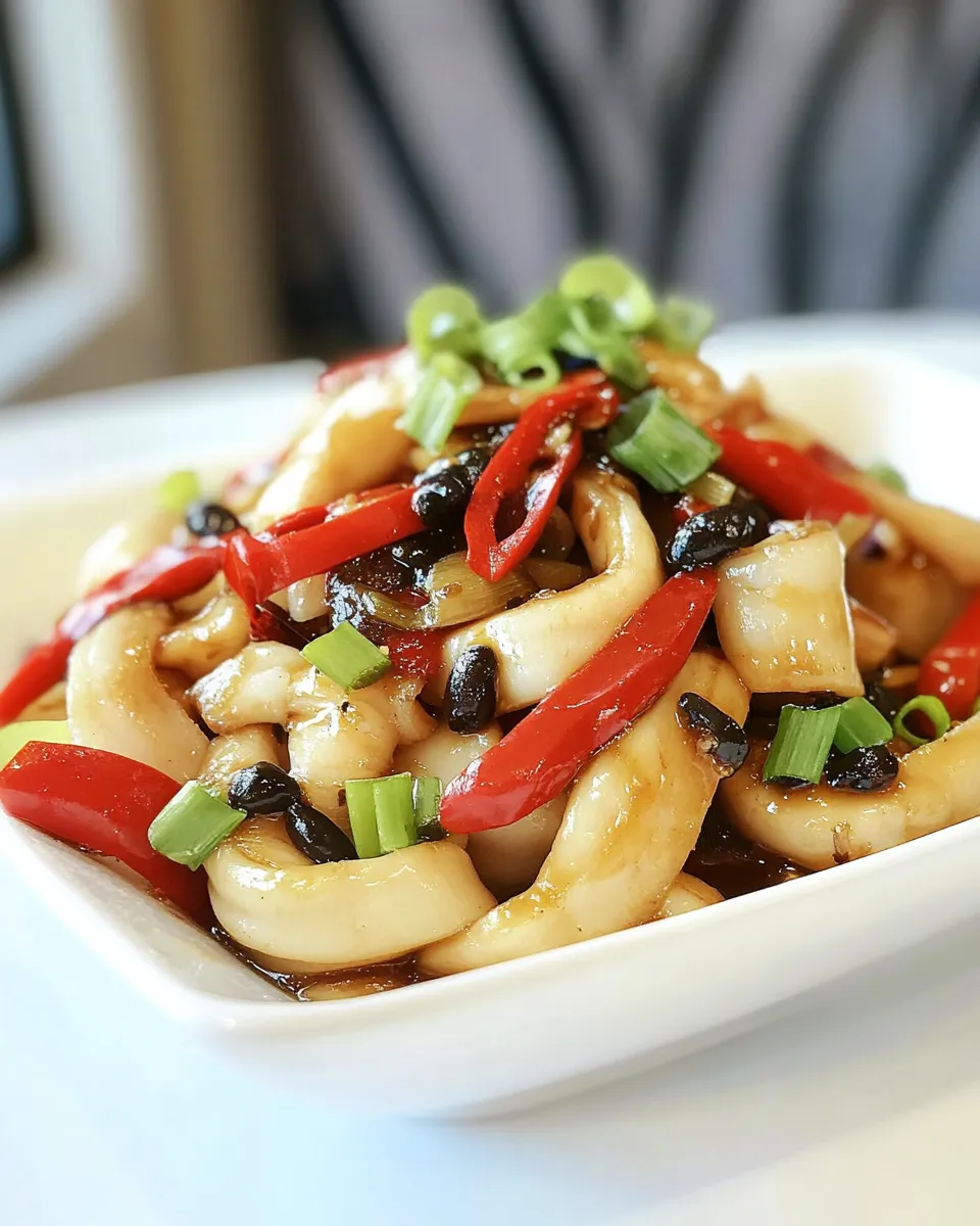 Delicious Squid with Black Bean Sauce shot