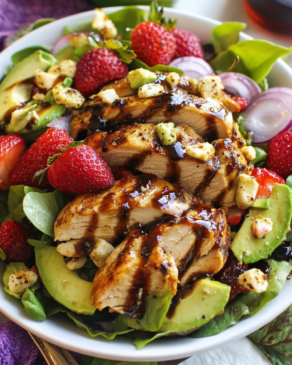 Homemade Strawberry Avocado Salad with Balsamic Chicken photo