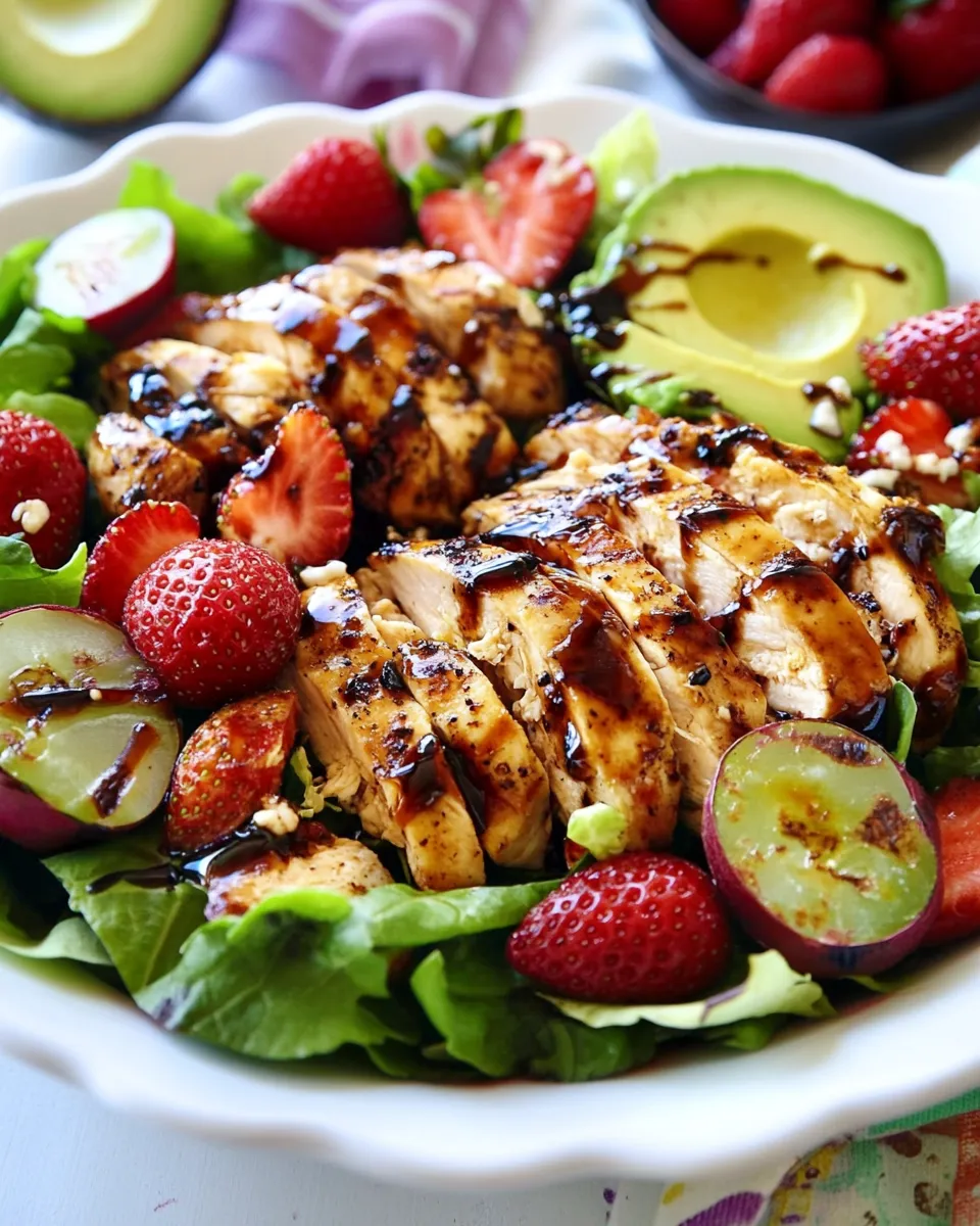 Delicious Strawberry Avocado Salad with Balsamic Chicken image