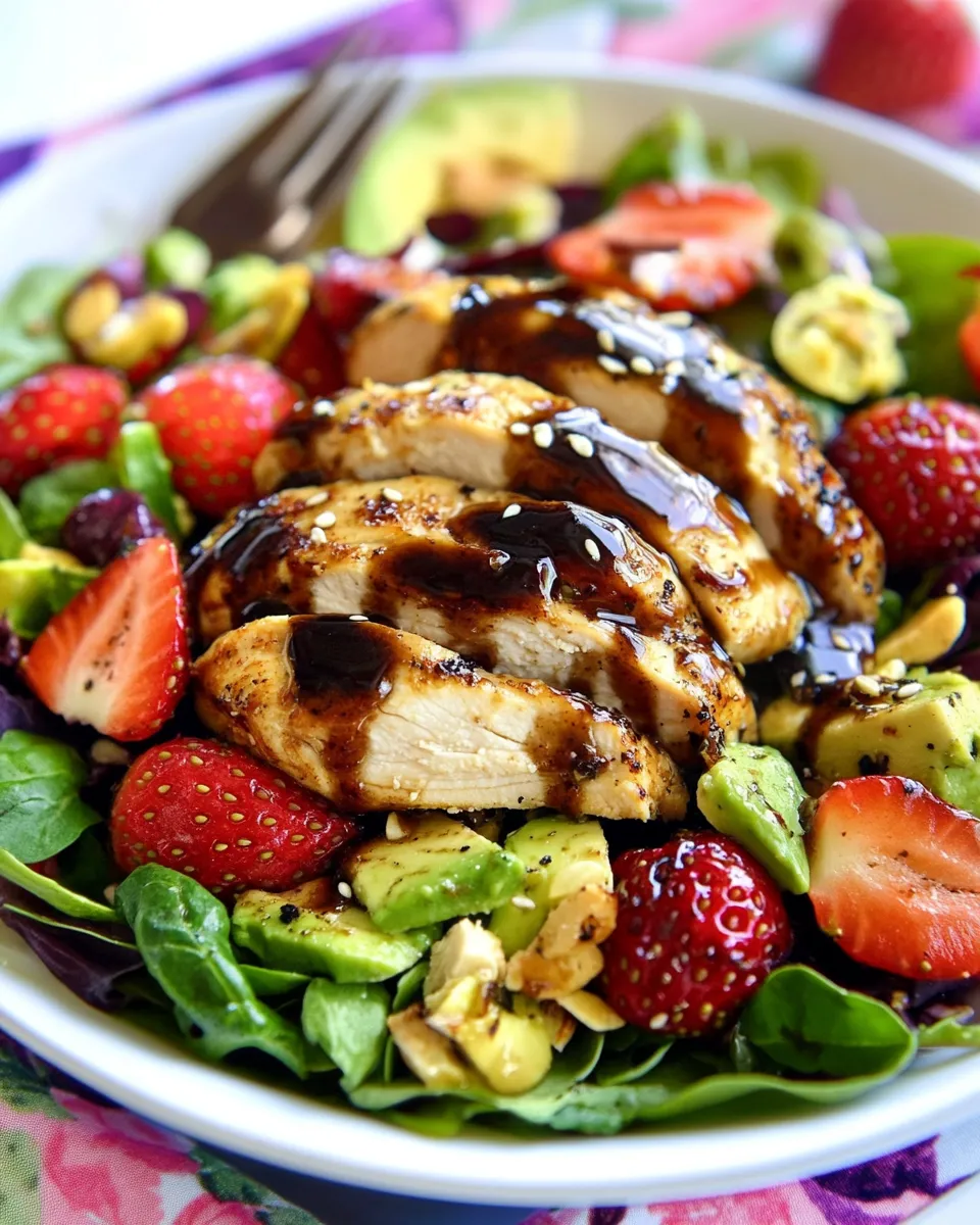 Fresh Strawberry Avocado Salad with Balsamic Chicken shot