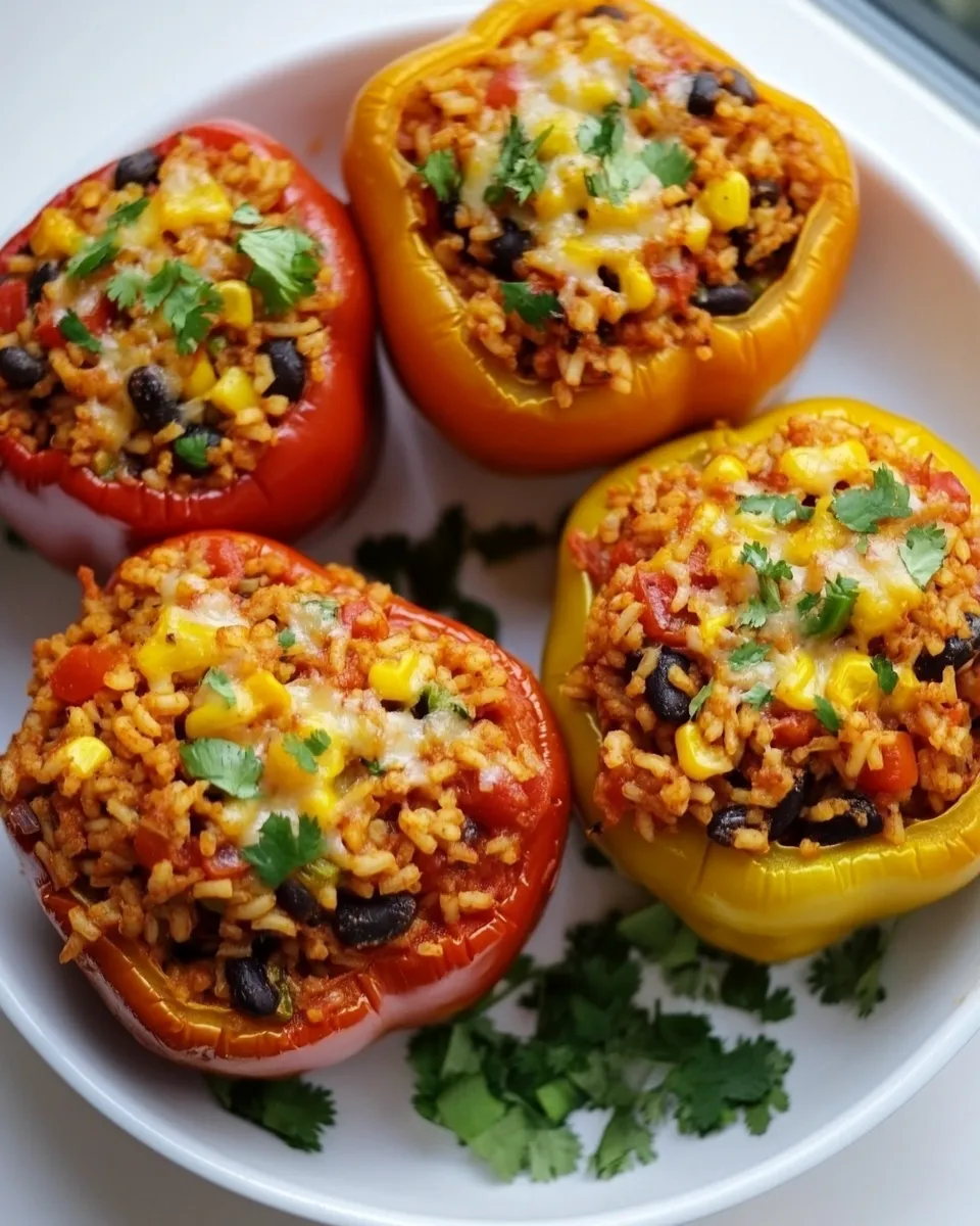 Delicious Stuffed Bell Peppers with Mexican Rice food shot