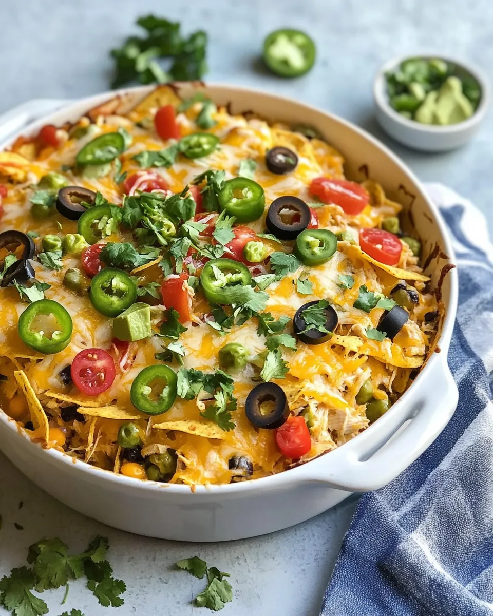 Delicious Super Easy Chicken Nacho Casserole shot