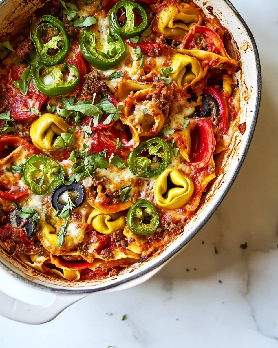 Delicious Supreme Pizza Tortellini Bake shot