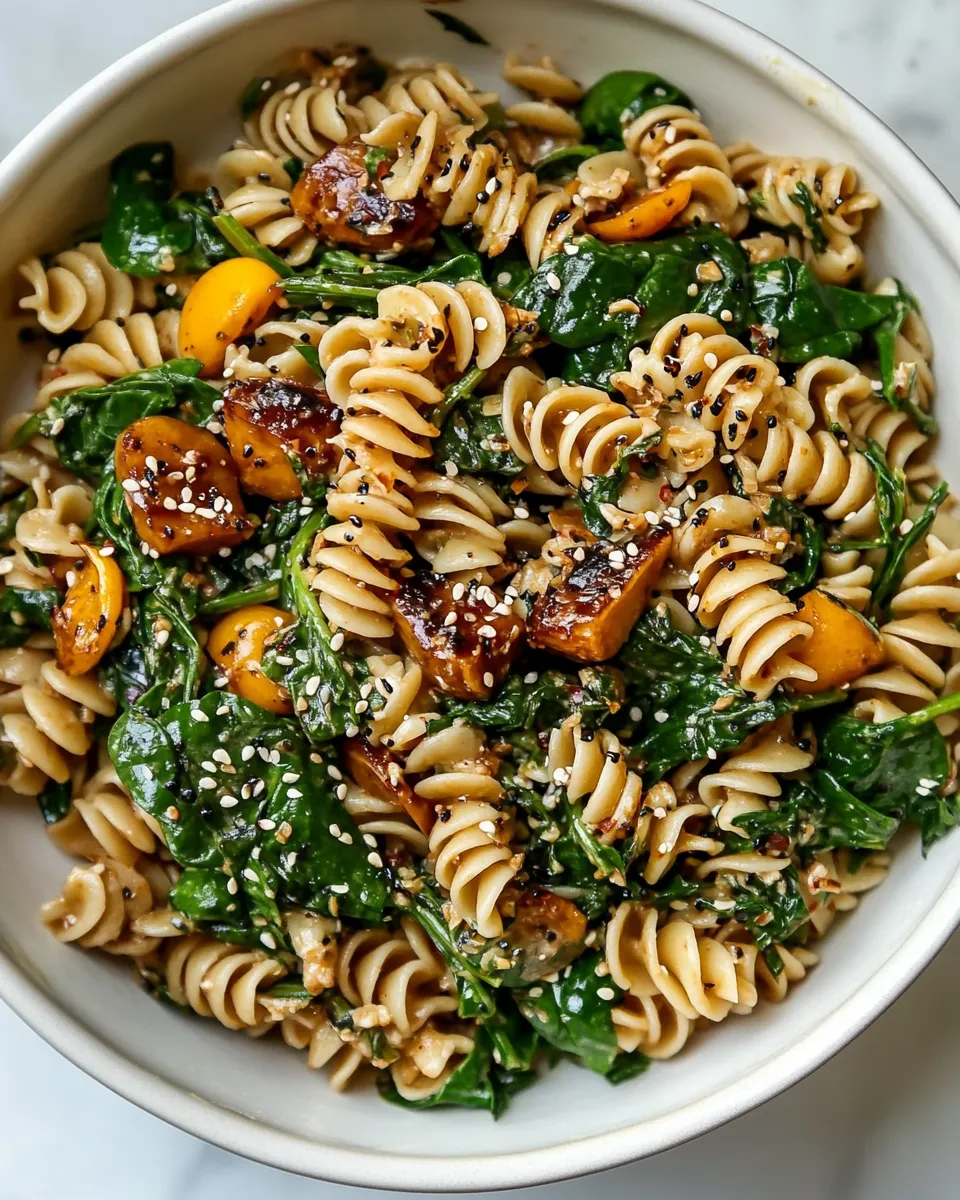 Delicious Teriyaki Spinach Pasta Salad shot