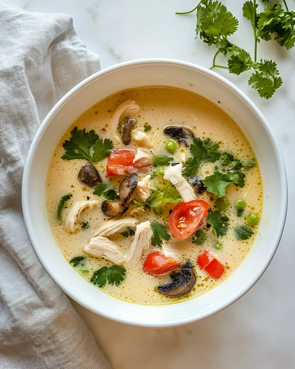 Delicious Thai Coconut Chicken Soup (Tom Kha Gai) shot